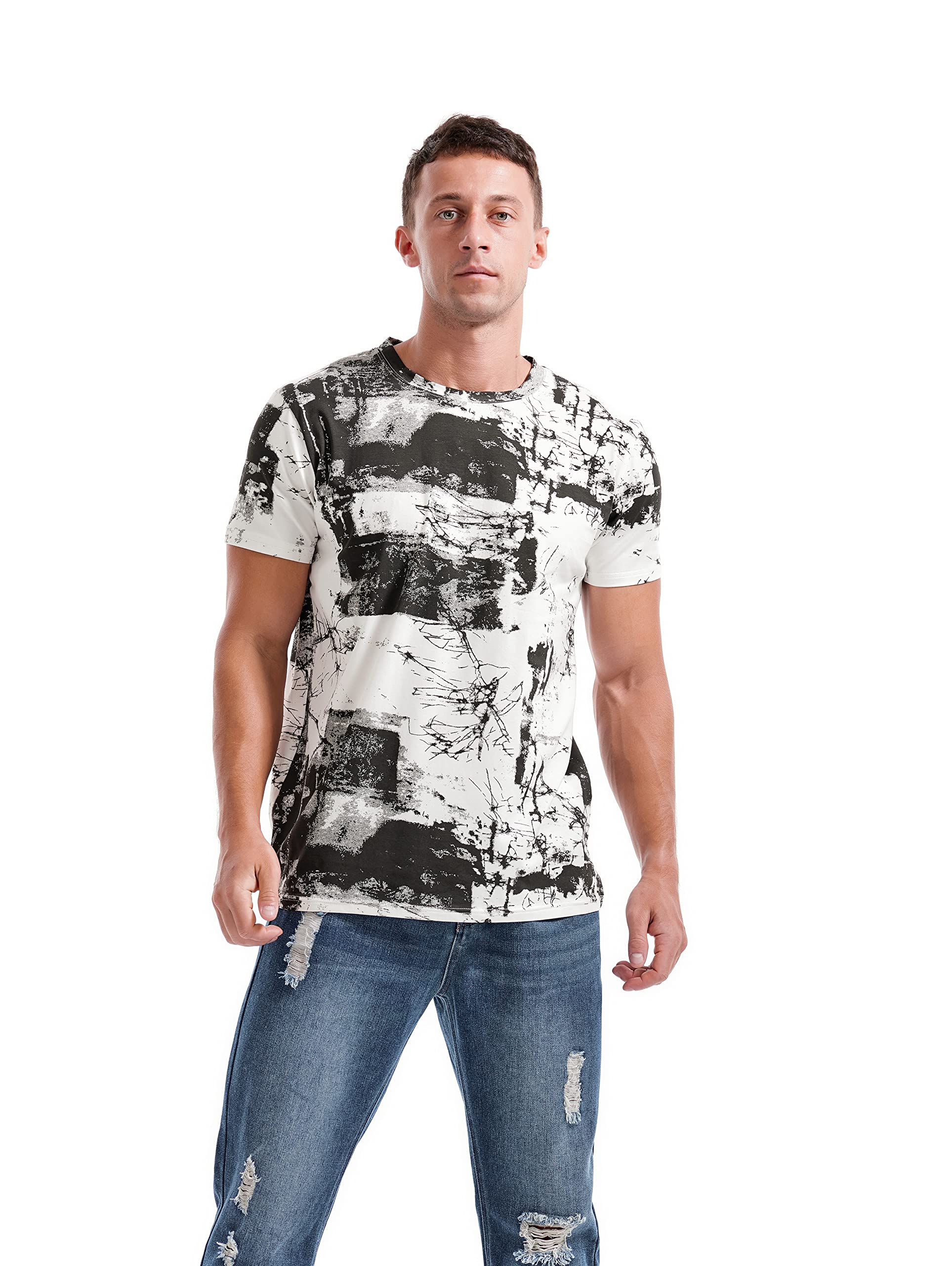 KLIEGOU Mens Hipster Hip-Hop Premiun Tees - Latest Fashion Print T-Shirts White XL
