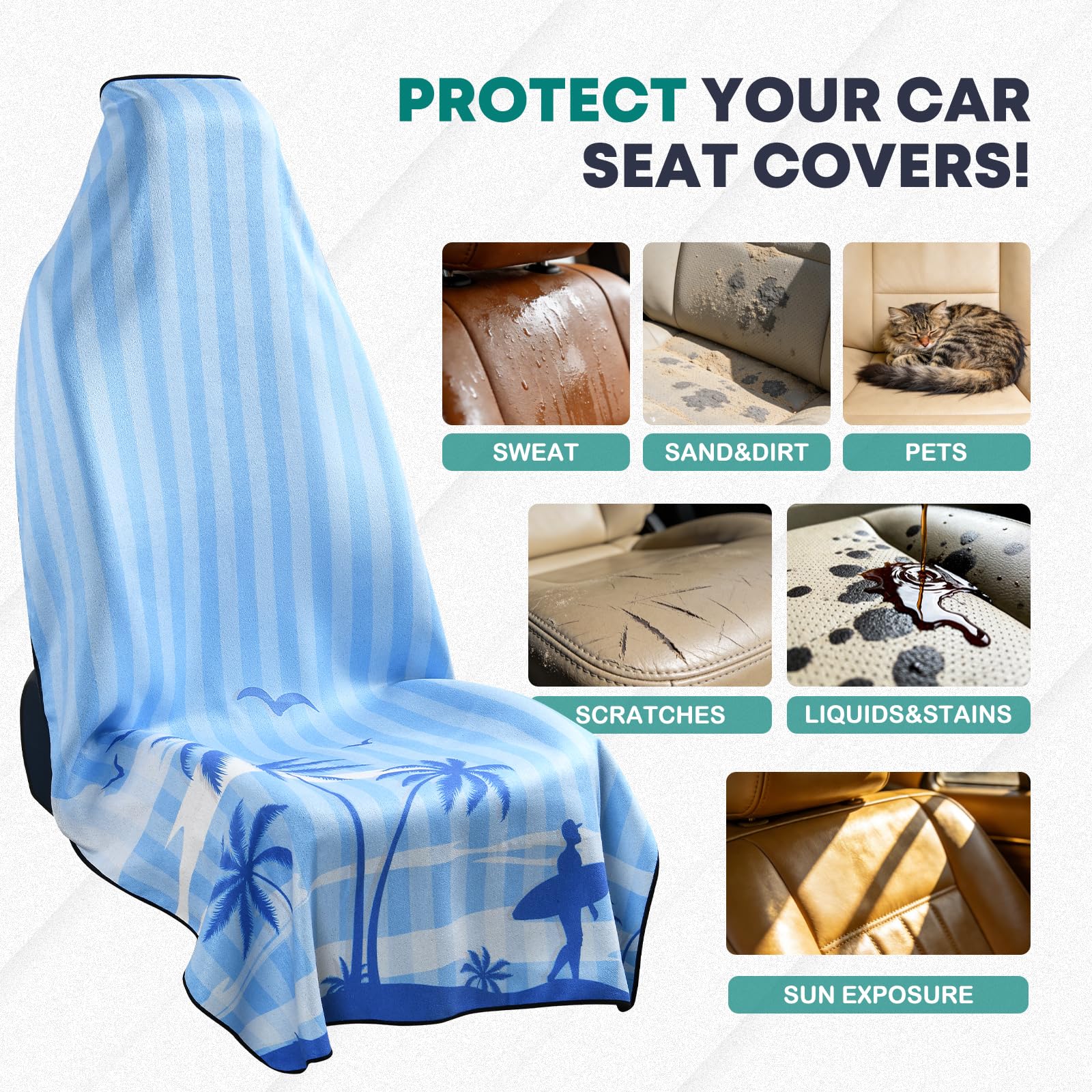 FLORICH Towel Car Seat Covers, Car Seat cover Protector Front Seats, Car Seat Cover Towel for Post Gym Workout, Running, Swimming and Beach, Non-Slip Car Seat Towel Covers Fit for Most Cars Trucks SUV