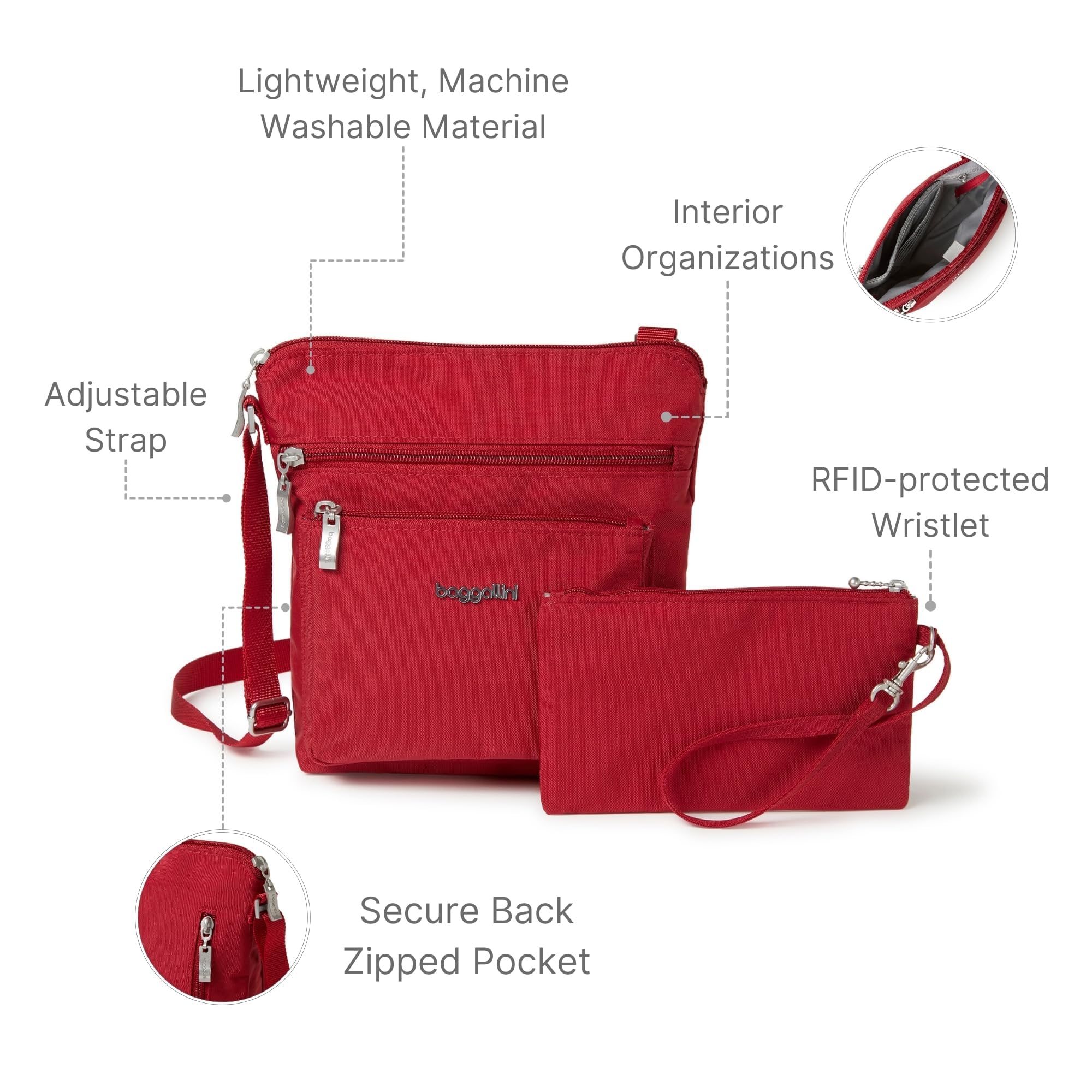 Baggallini womens Pocket With Rfid Crossbody Bags, Apple, One Size US