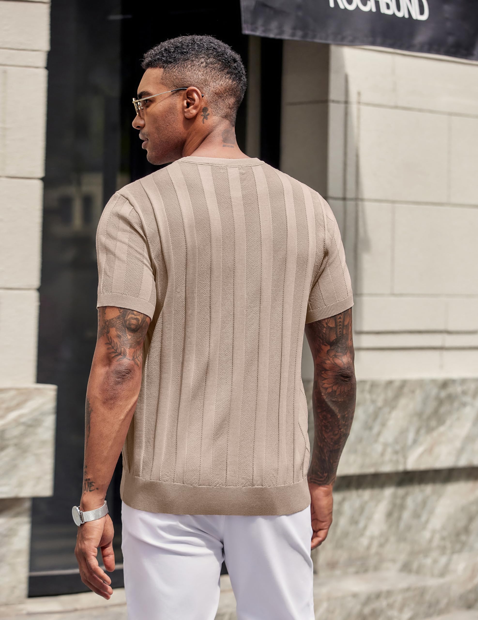 COOFANDY Crew Neck Tshirts for Men Summer Shirt Knit Short Sleeve Pullover Sweater Business Wear Khaki