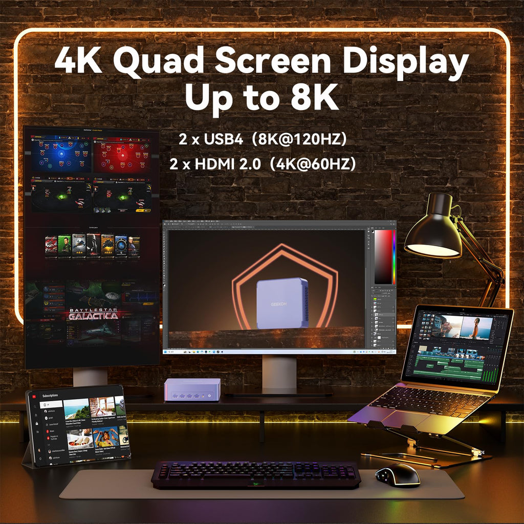 GEEKOM AX8 Max Mini PC with AMD Ryzen 7 8745HS Dual 2.5GbE Lan Port| 32GB DDR5(Upgradable),1TB NVMe SSD(Expandable)| Radeon 780M,USB4.0(40Gbps),Quad Display| Windows 11 Pro Gaming,Office,Video Editing