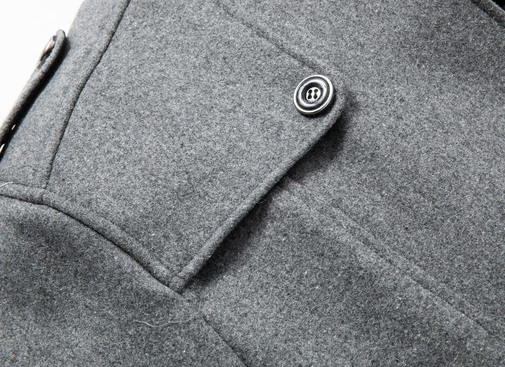 chouyatou Men's Winter Stylish Wool Blend Single Breasted Military Peacoat (Medium, Solid-Grey)
