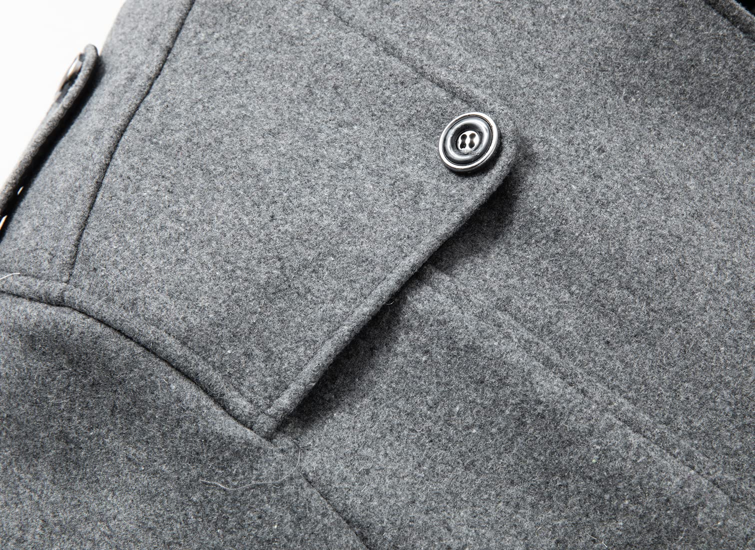 chouyatou Men's Winter Stylish Wool Blend Single Breasted Military Peacoat (Small, Solid-Grey)