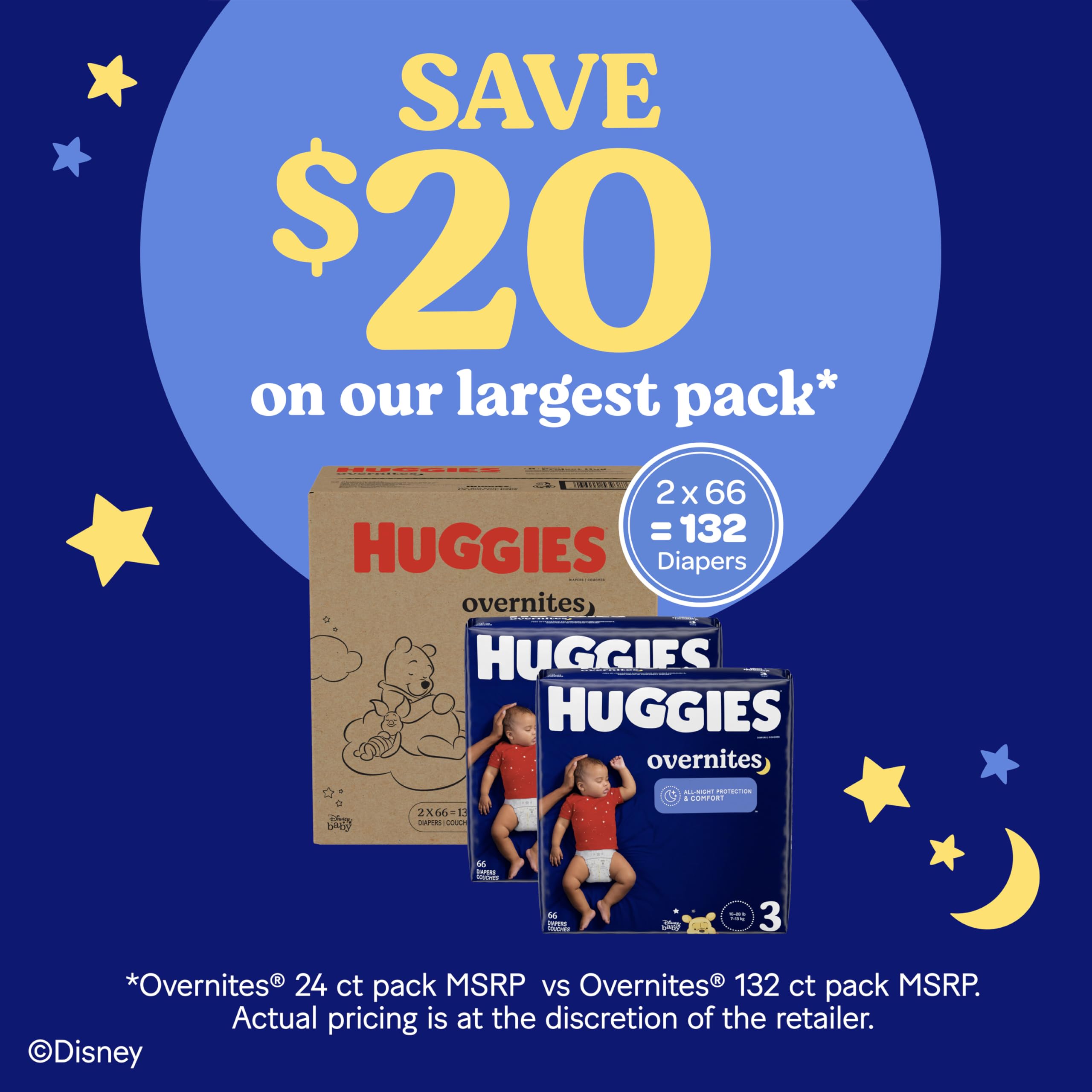 Huggies Overnites Size 3 Overnight Diapers (16-28 lbs), 66 Ct, Packaging May Vary