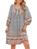 Qearal Summer Dresses for Women 2026 Vacation, 3/4 Sleeve Loose Tunic Dress Boho Beach Sun Dress Knee Length Apricot XL
