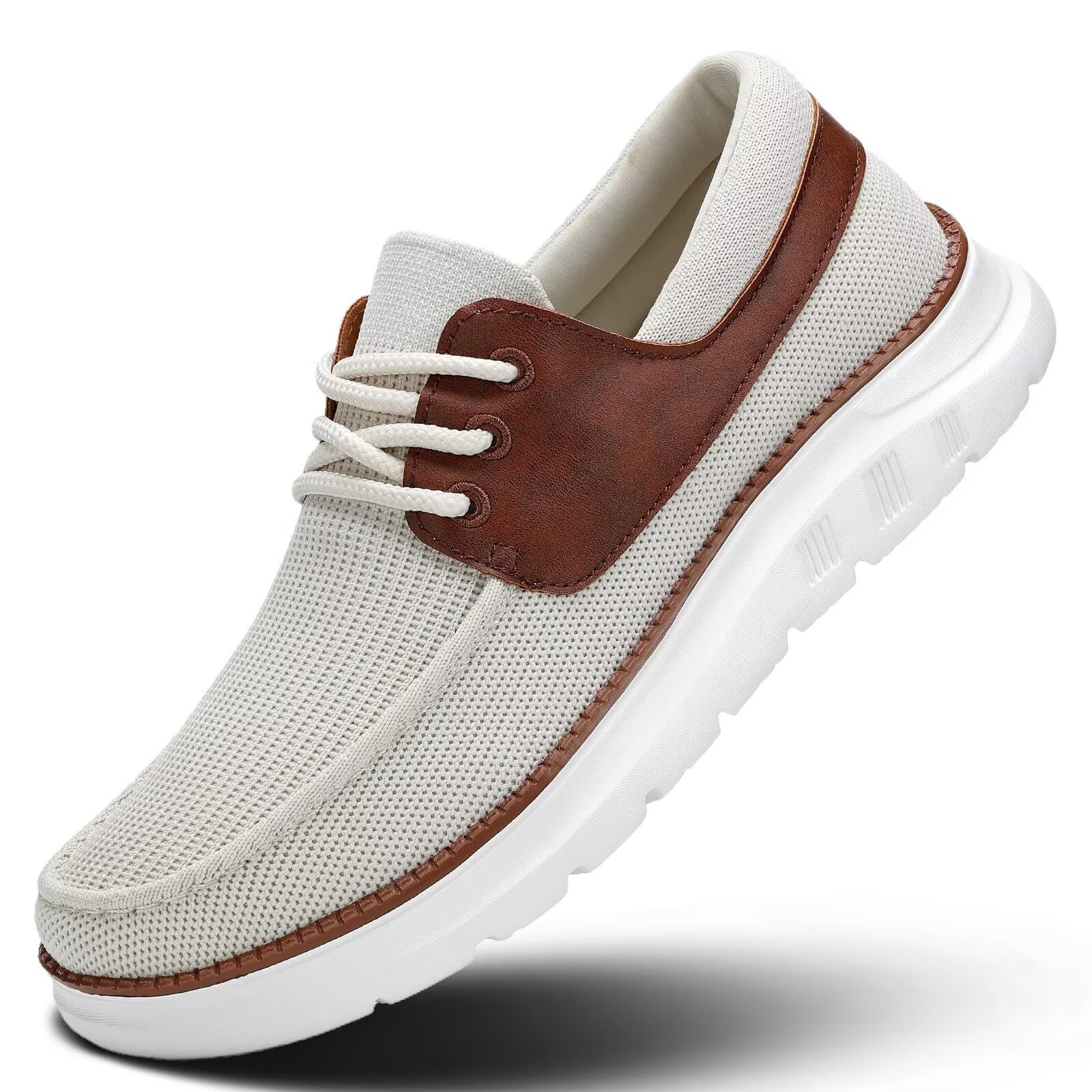 Mens Slip-On Loafers Comfortable Boat Shoes Lace Up Casual Walking Sneakers Mesh Business Oxfords Work Lightweight Soft Sole Beige