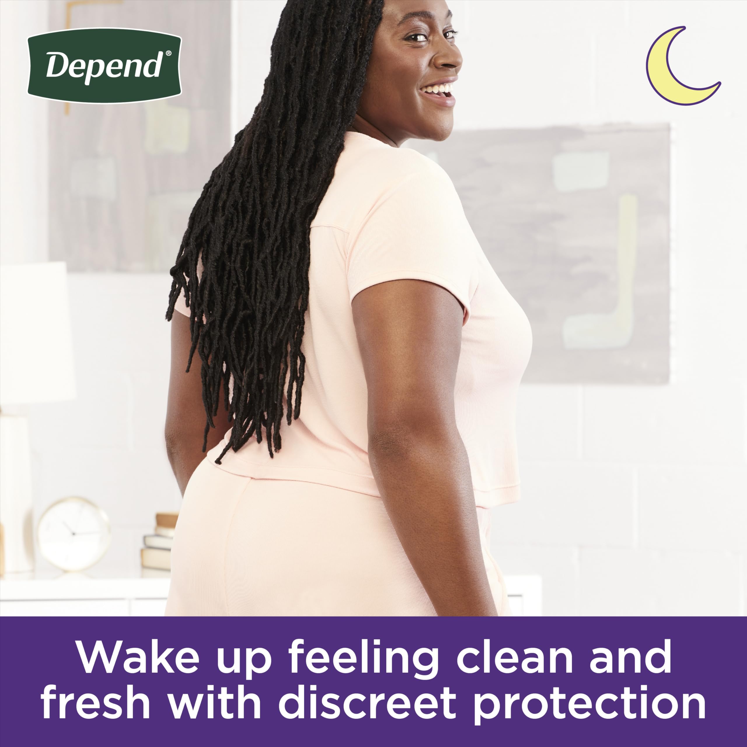 Depend Night Defense Adult Diapers, Incontinence & Postpartum Bladder Leak Underwear for Women, Disposable, Overnight, Medium, Blush, 80 Count, Packaging May Vary