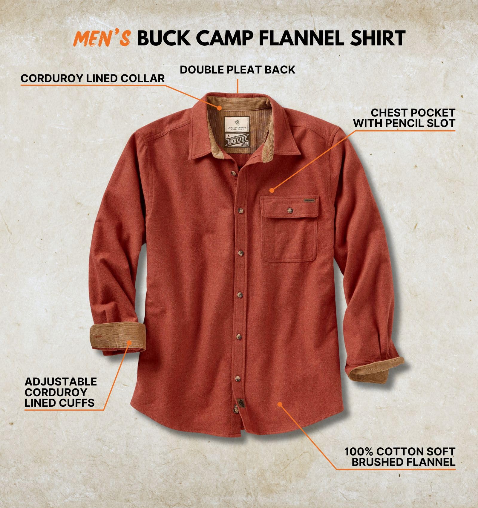 Legendary Whitetails Mens Flannel Shirt Long Sleeve Button Down 100% Cotton, Barnwood Heather, XL