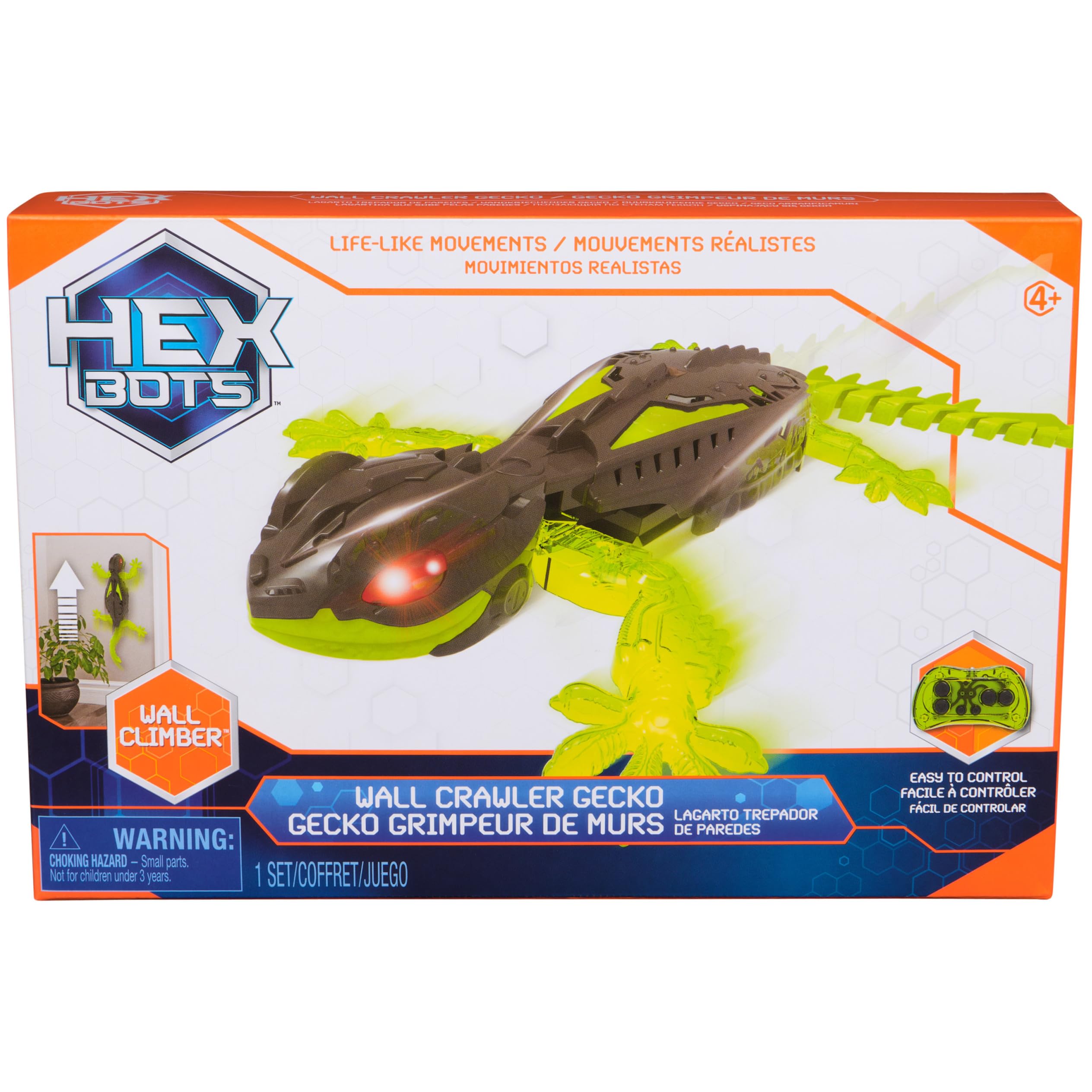 HEX BOTS Wall Crawler Gecko with Official Wall Climber Technology, Rechargeable Remote Control Robot Kids Toys, Prank Toys for Boys & Girls Ages 4 & Up