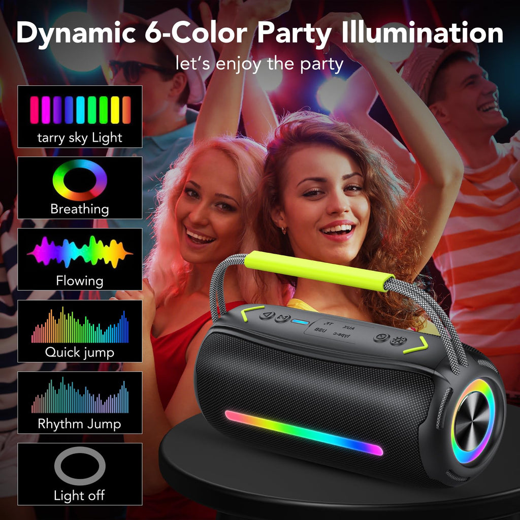 aowoka Bluetooth Speaker Portable Wireless Bluetooth Speakers with HD Stereo Sound, BT 5.4 TWS Pairing, IPX7 Waterproof, 30H Battery Life with Led Light for Outdoor/Party/Sport/Travel/Gifts