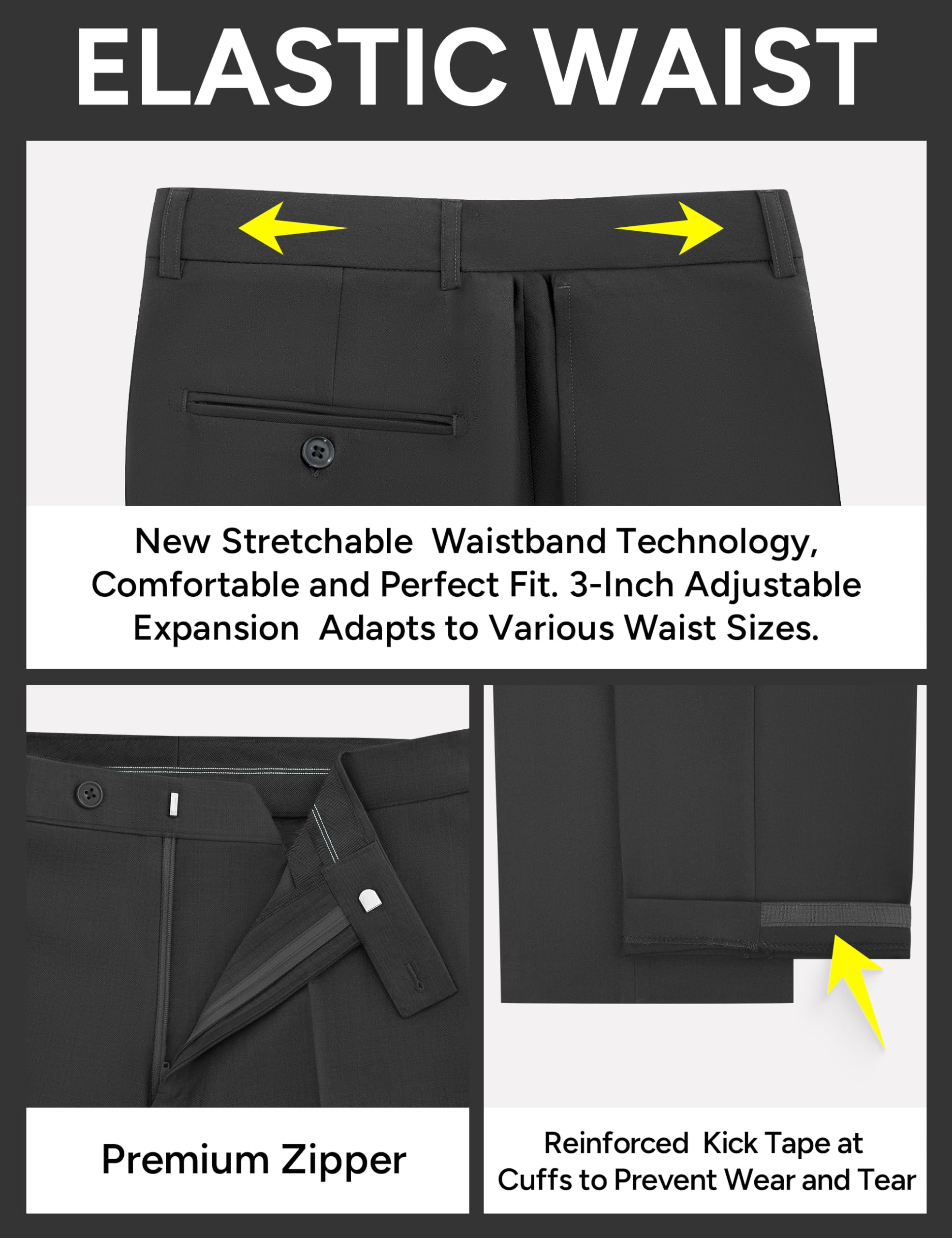 Pacific Perfect Mens Suit Tuxedo for Men Slim Fit 2 Piece Black Tuxedo Classic Fit Suit Jacket with Stretch Fabric for Business, Wedding, Prom, Party (Regular, 42R)