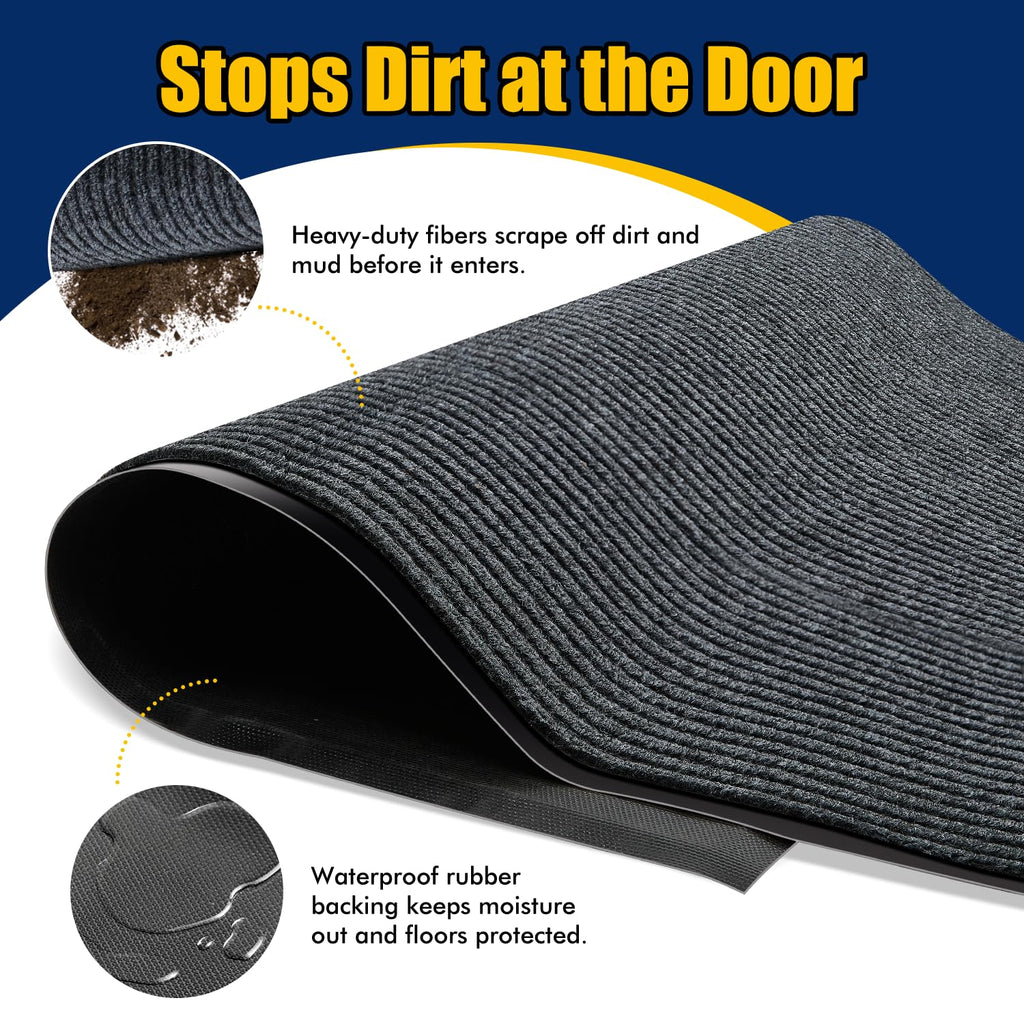 Entrance Mat for Home or Office - 3 x 5 Feet, Carpeted Indoor/Outdoor Entry Mat - Absorbent, Slip Resistant, Heavy Duty, Low-Profile, Easy to Clean, Rubber Entry Mat - Charcoal