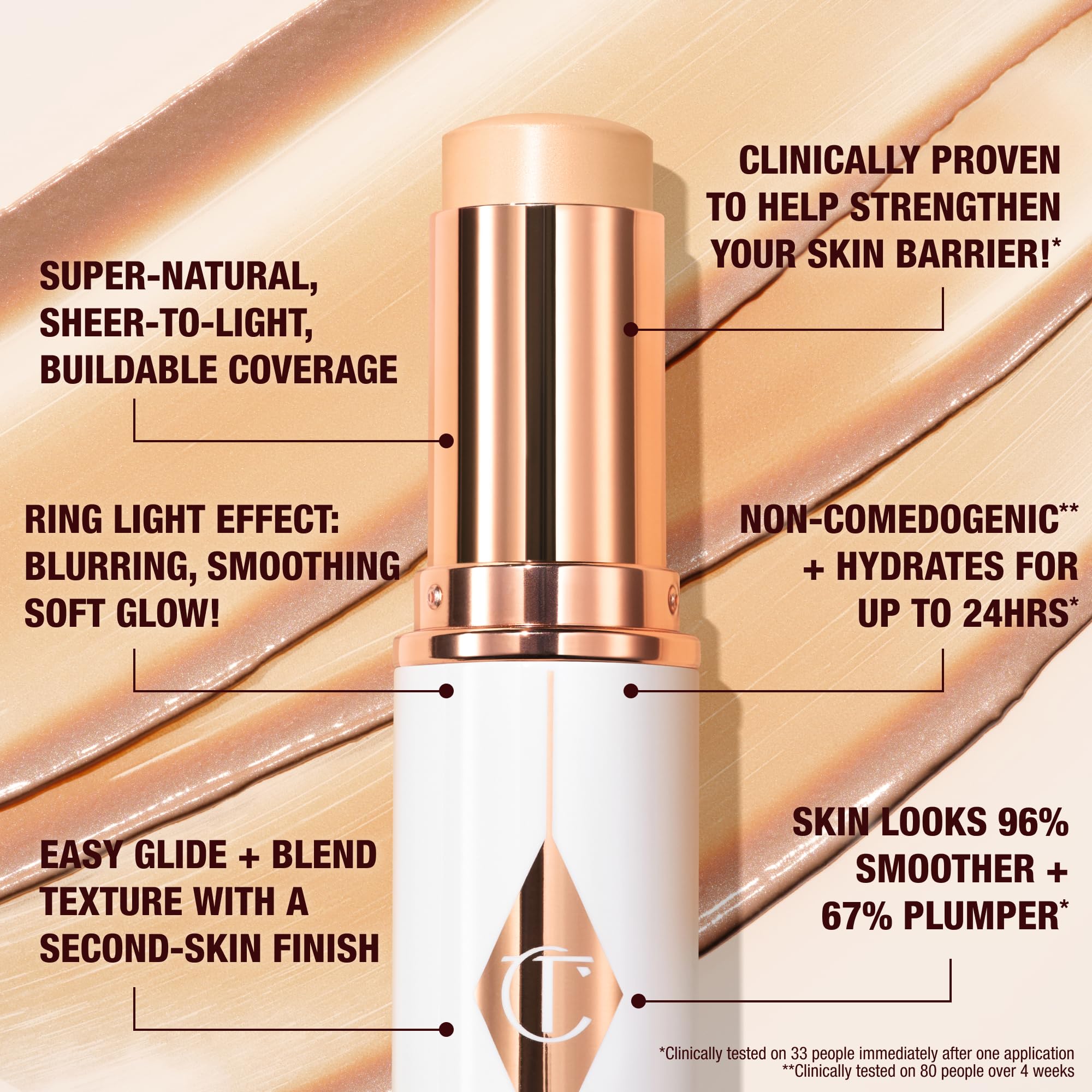 Charlotte Tilbury Unreal Skin Tint & Sheer Glow Hydrating Foundation Stick - Cream Foundation Makeup with Sheer-to-Light Coverage & a Buildable Formula - Blurring, Smoothing & Nourishing - 1 Fair