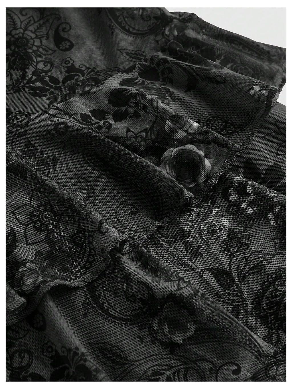 Verdusa Women's Y2k Outfits Gothic Dresses Vintage Boho Beaded Ruffle Lace Paisley Print Tiered Mini Summer Dress Black Medium