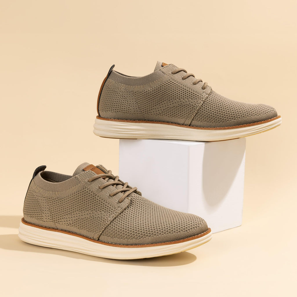 Bruno Marc Men's KnitFlex Breeze Mesh Sneakers Oxfords Lace-Up Lightweight Casual Walking Shoes,Size 11,Khaki,GRAND-01