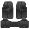 CAR PASS Rubber Floor Mats, All Weather Waterproof Trim-to-Fit Automotive Mats for Cars Trucks SUV, Anti-Slip Easy Clean, Heavy Duty Full Set 3-Piece, All Black