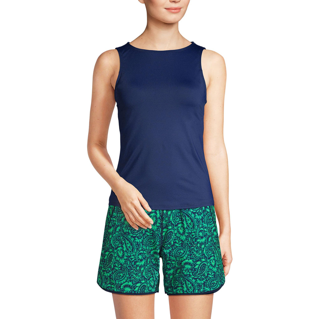 Lands' End Womens Chlorine Resistant High Neck Tankini Top Deep Sea Navy Regular 2