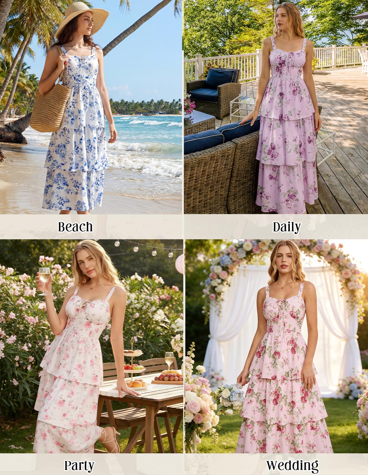 Women's Wedding Guest Dresses Maxi Floral Dress Summer Ruffle Long Corset Milkmaid Dress Pink Rose Size 16