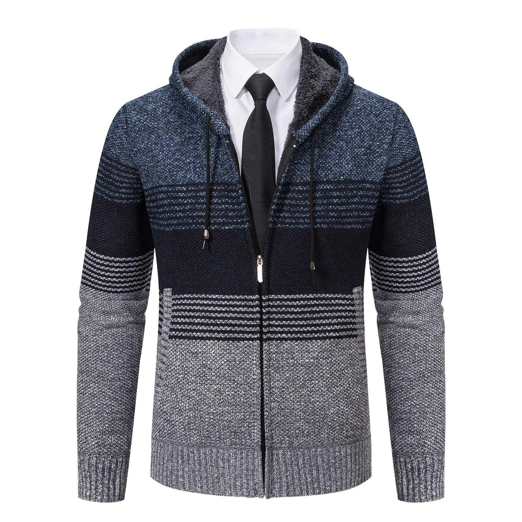 Mylldey Mens Hoodies Knit Sweater, Full Zip Fleece Lined Cardigan Sweaters Casual Regular Fit Knit Hooded Men Sweater Jacket(Blue, S)