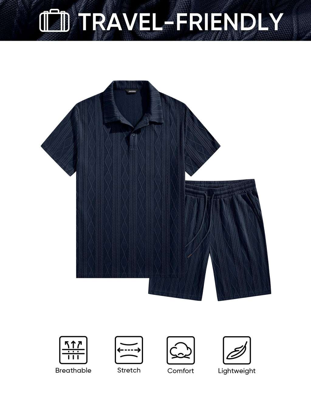 JMIERR Mens 2026 Casual 2 Piece Outfits Lounge Sets Jacquard Knit Short Sets Golf Short Sleeve Outfits for Beach Vacation