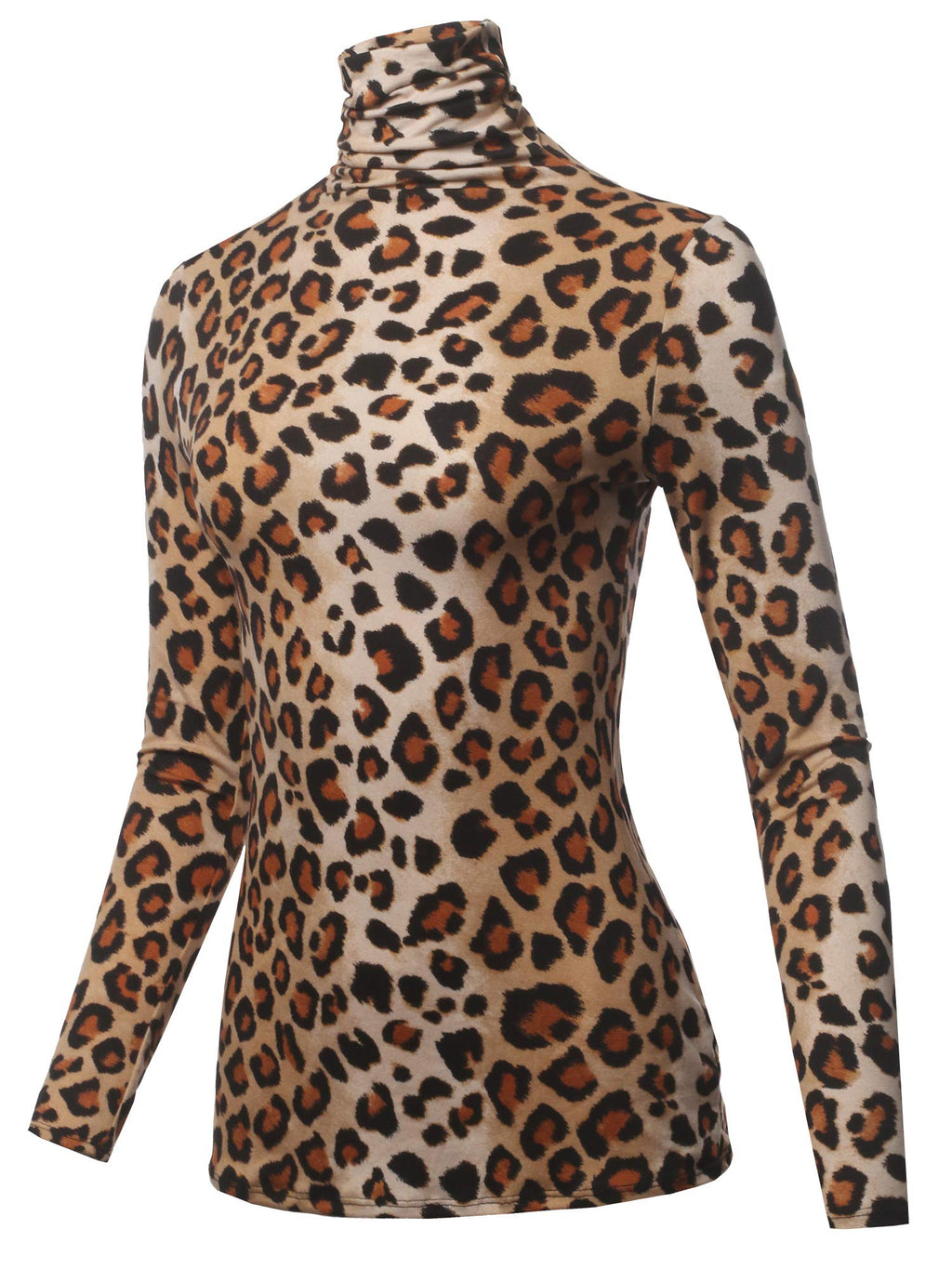SSOULM Women’s Slim Fit Lightweight Sweater - Made in USA, Soft Rayon Turtleneck Layering Top (Plus Size) Leopard M