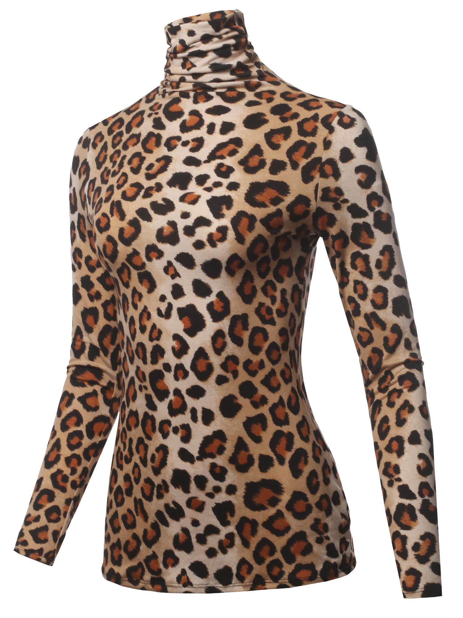 SSOULM Women’s Slim Fit Lightweight Sweater - Made in USA, Soft Rayon Turtleneck Layering Top (Plus Size) Leopard M