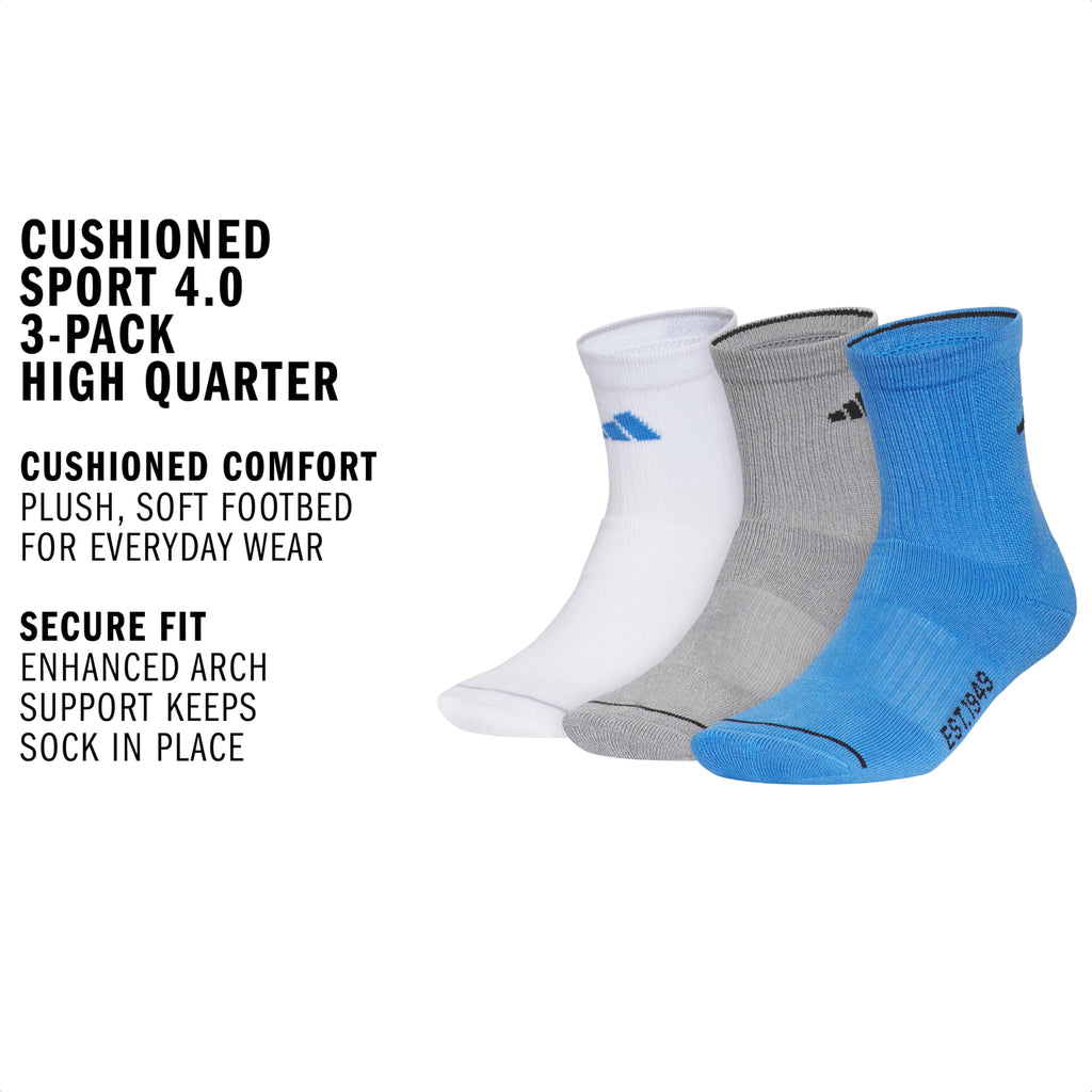 adidas Mens Cushioned High Quarter Socks (3 Pairs) Durable & Comfortable
