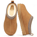 bebealy Genuine Suede Fuzzy Slippers for Women Winter Warm House Shoes Cozy Mini Boots for Indoor Outdoor, Chestnut 39