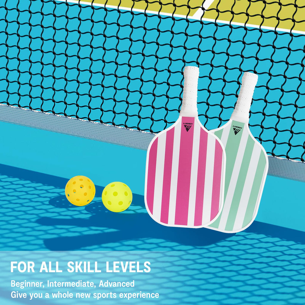 AOBORTY Pickleball Paddles 4 Pack - Light Graphite Premium Rackets Fiber Face Pickleball Set with 6 Outdoor Indoor Balls Including Portable Carry Bag