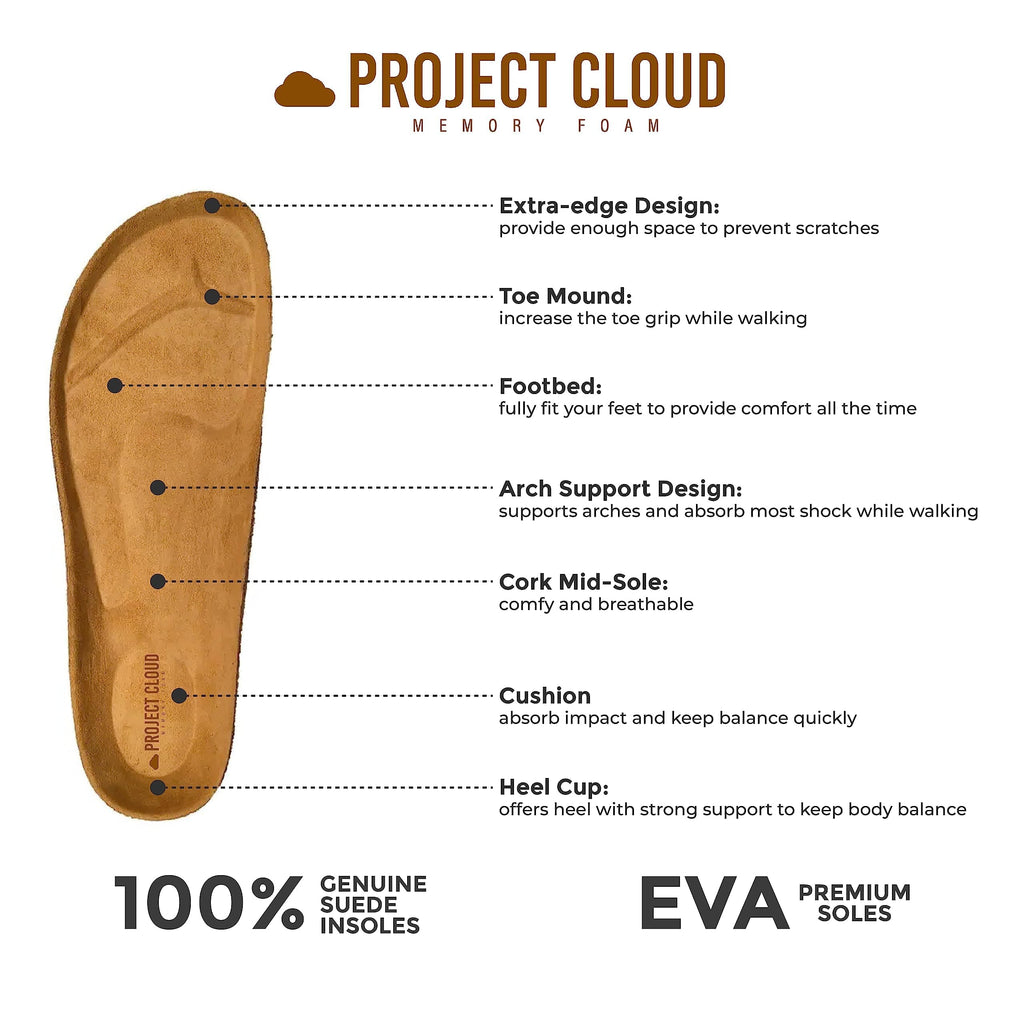 Project Cloud Genuine Leather Footbed Clogs for Women - Memory Foam Arch Support Slippers for Women - Trendy Slip-ons Women's Mules & Clogs Sandals (Benton,FOSSSUEDE,8.5M)