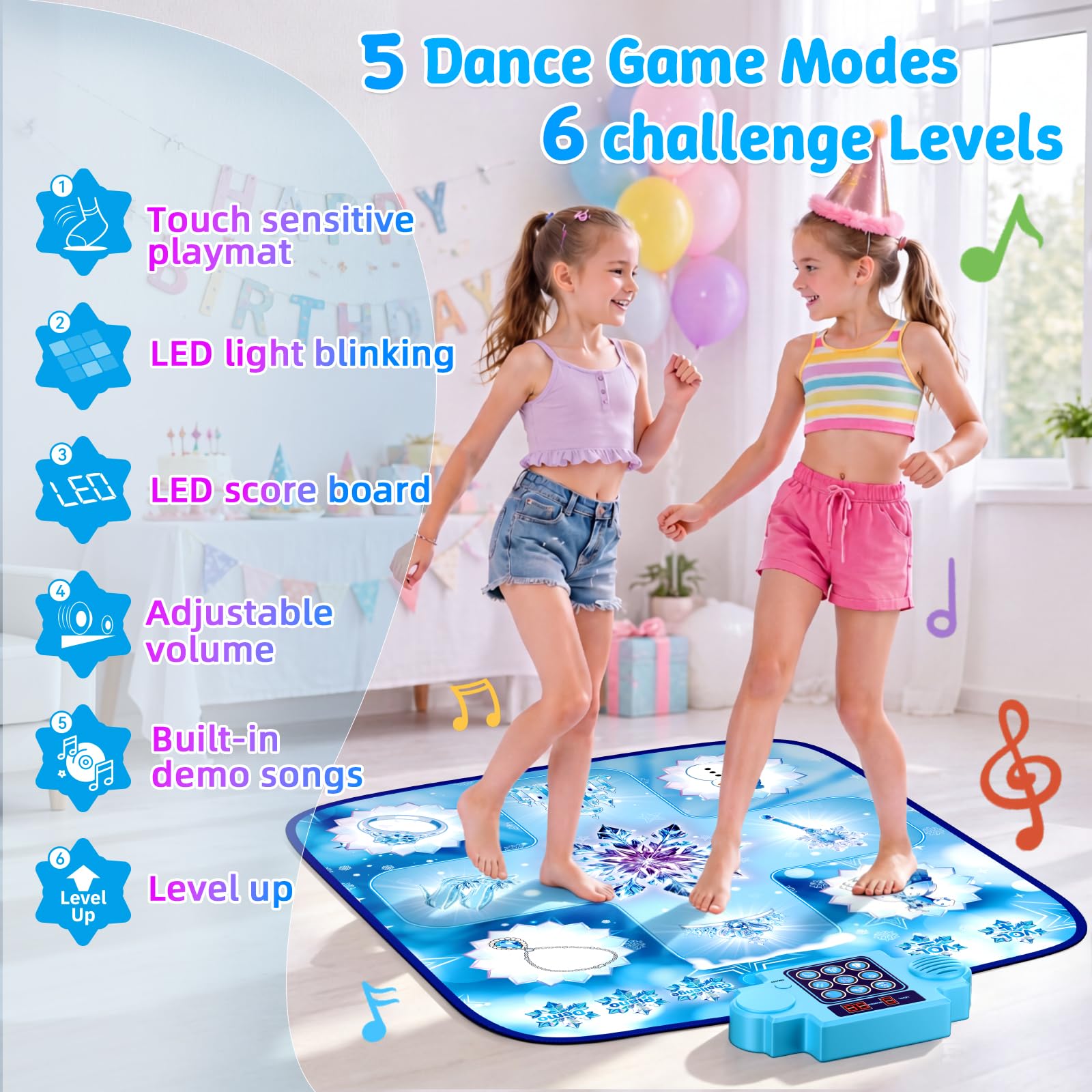 LZFYMXOK Dance Mat, Electronic Rhythm Step Play Mat with LED Lights, Light Up Dance Mat, 8 Challenge Levels, Adjustable Volume, Built-in Music, Frozen Toys Gift for Kids 3-12