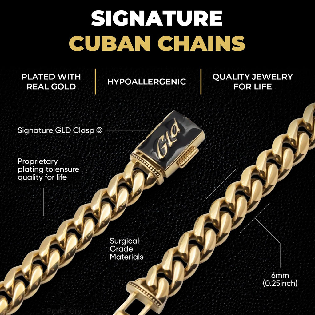 GLD Cuban Link Chain for Men and Women - 8MM, 22", 18K Gold-Plated Miami Cuban Chain with Premium Travel Pouch - Snatch-Proof, Sweat-Proof, Fade-Resistant - Lifetime Quality, Designed in Miami