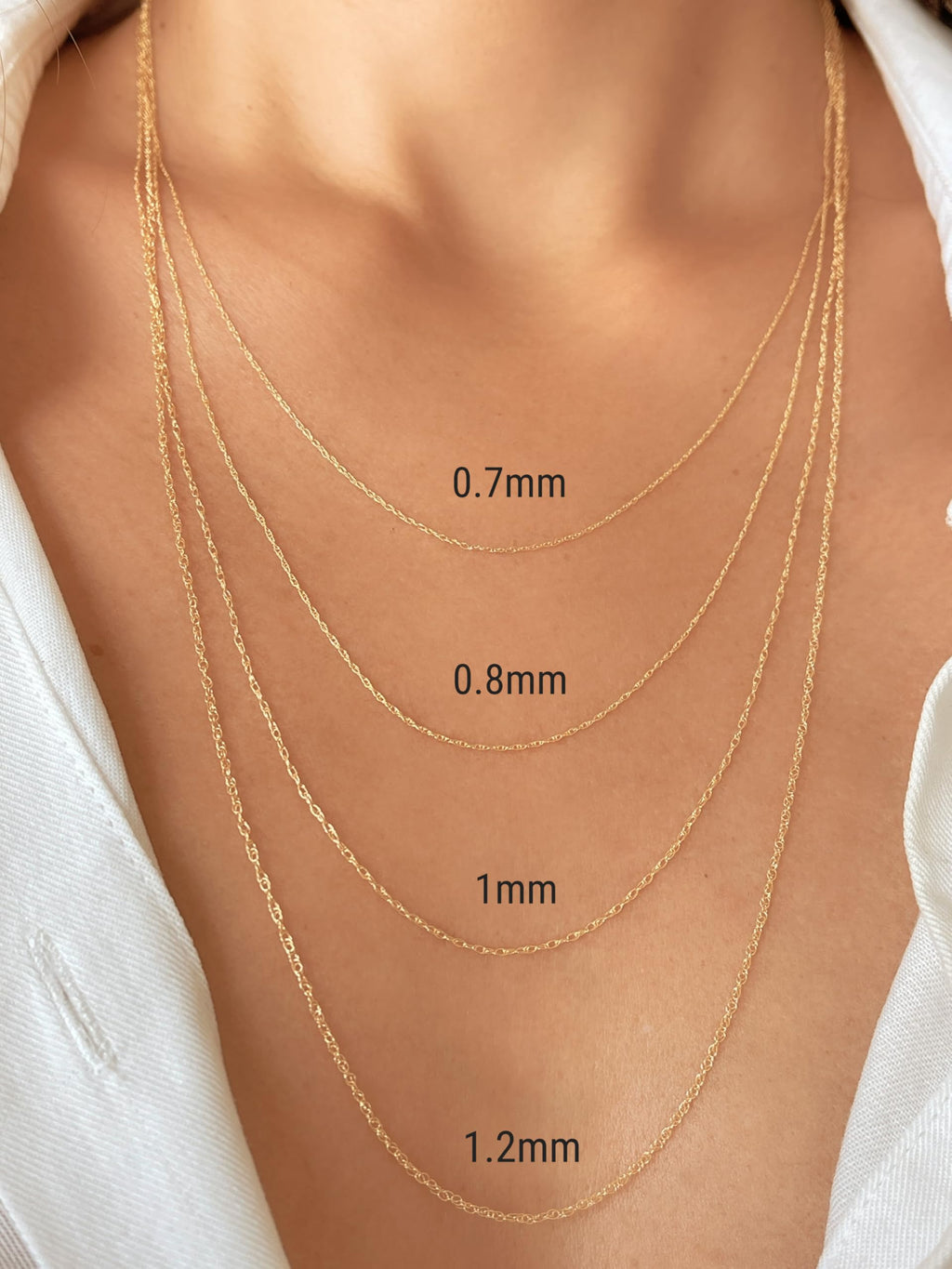 JEWELHEART 14K Solid Gold Rope Chain - 0.7mm Thin Dainty Braided Chain Link Necklace - Yellow Real Gold Pendant Necklace For Women 22"