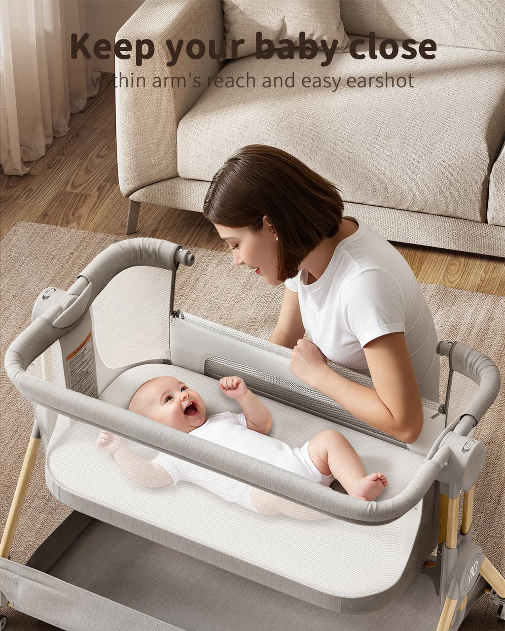 ANGELBLISS Baby Bassinet, 3-in-1 Bedside Bassinet for Baby, One-Touch Foldable Baby Crib for Newborn with Full-Mesh Sides & Adjustable Height, Mattress & Storage Bag