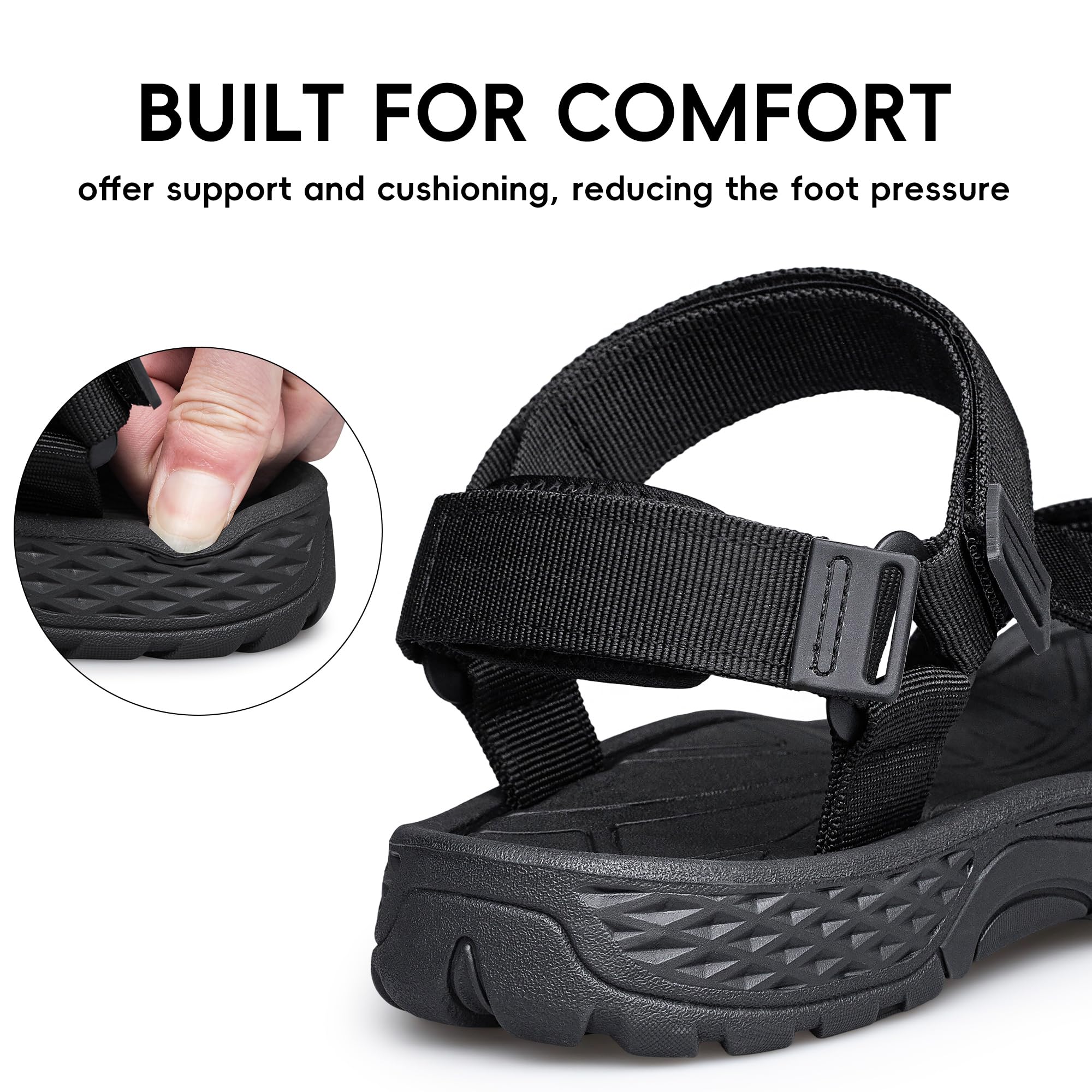 vibdiv Mens Sport Sandals Hiking Open Toe Non Slip Athletic Sandals Walking Casual Comfortable for Summer Outdoor Wading Beach Water Shoes Sandalias de hombre Black Size 13