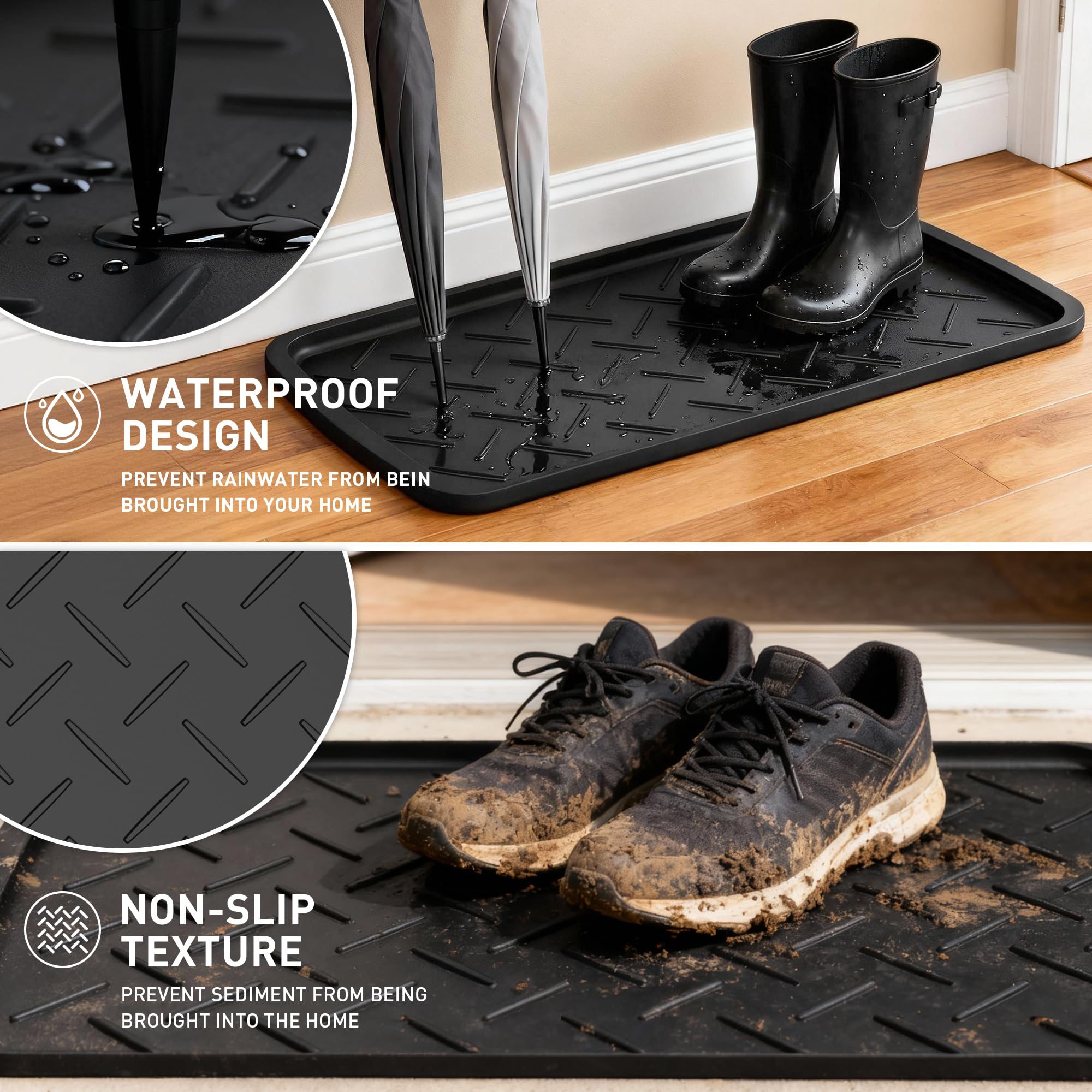 TonTool Boot Trays Heavy Duty Rubber Mat with Lip, Waterproof Shoe Mat Tray for Entryway Shoe Tray Multi-Purpose for Indoor or Outdoor 27.56 x 15.75inch