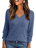 AUTOMET Womens V Neck Long Sleeve Shirt Fall Fashion Tops Tunic Dressy Casual Sweater Clothes Cute Trendy Work Outfits 2026 Blue M
