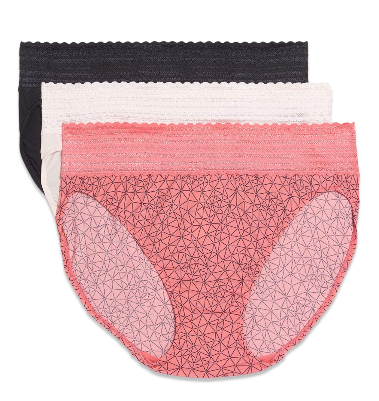 Warner's womens Blissful Benefits Dig-free Comfort Waistband With Lace Microfiber Hi-cut 3-pack 5109w Underwear, Sunkissed Coral Crystal Web/Rosewater/Black, X-Large US