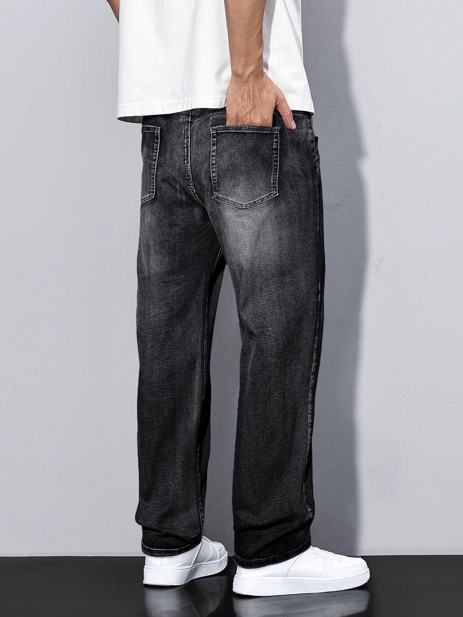 JMIERR Men's Straight Leg Baggy Jeans Stretch Mens Jeans Fit Comfort Flex Essentials Denim Jeans, M, Black