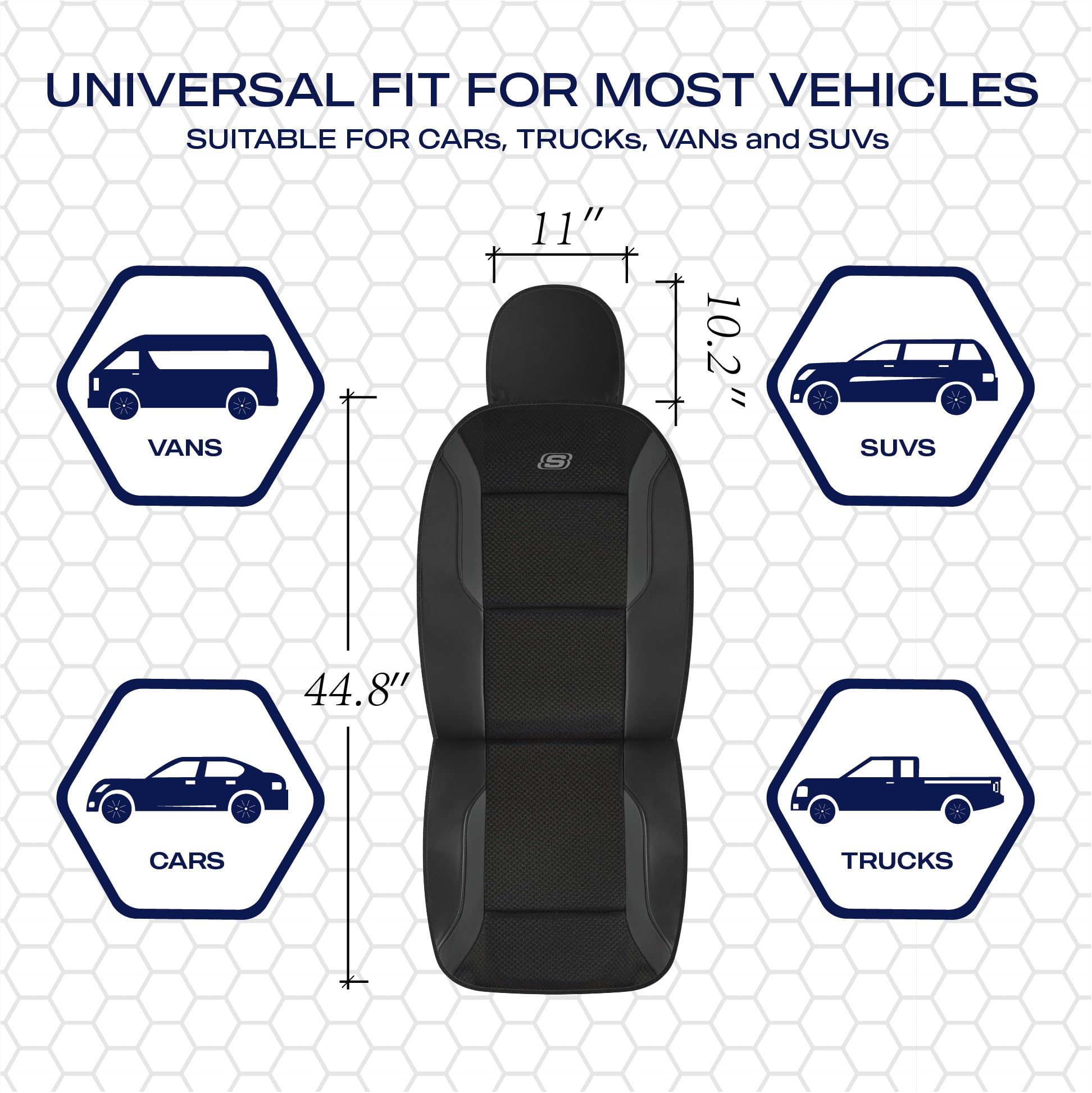 Skechers Men's Memory Foam Seat Covers, Air Cool Mesh Thick Car Seat Covers, Car Seat Covers Front Seats Airbag Compatible, Universal Automotive Comfort for Most Cars, Vans, Trucks, SUV,Black