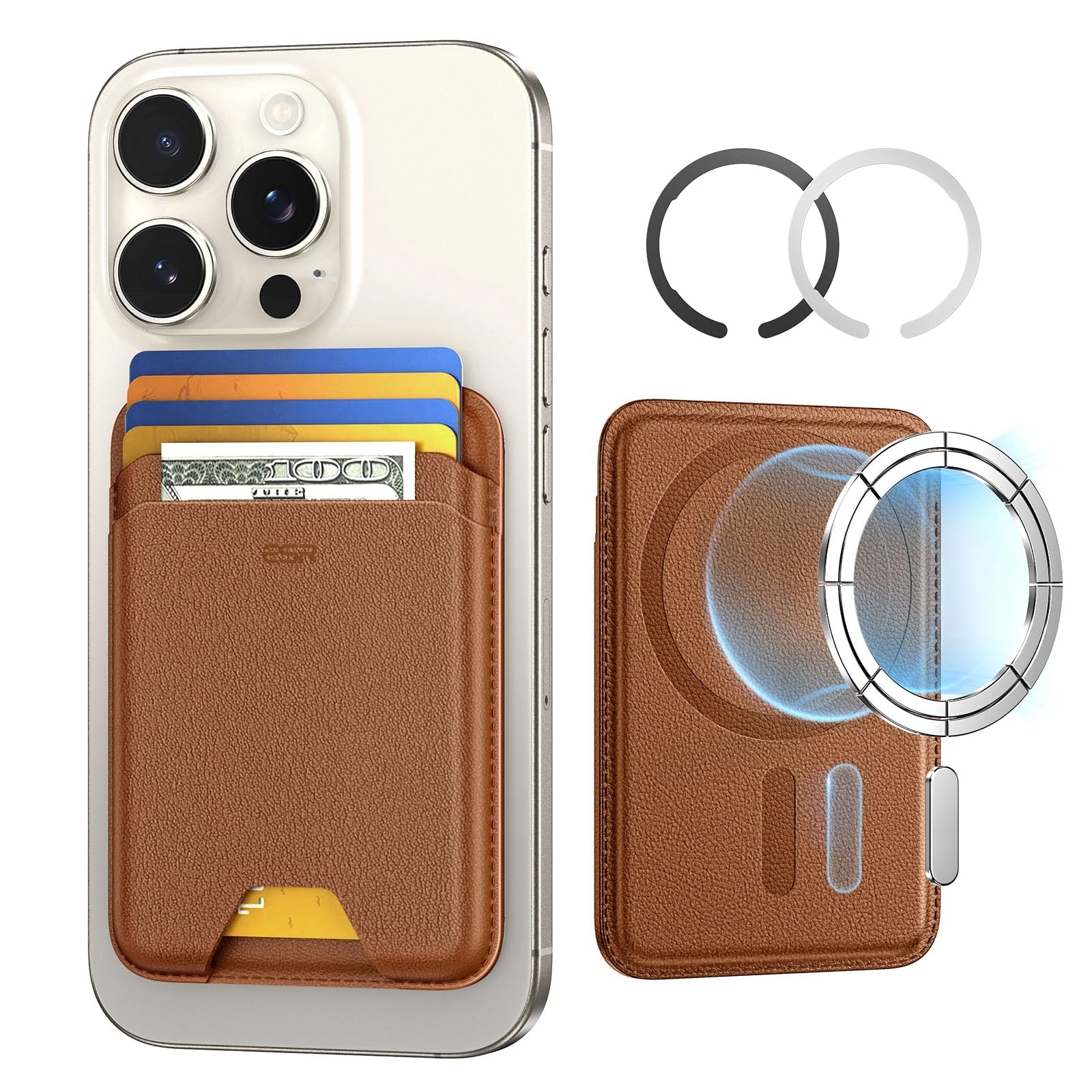 ESR for MagSafe Wallet, 5-Card Holder With RFID Blocking, MagSafe Sticker Included, Slim Magnetic Wallet for iPhone 17/16/15/14/13/12 Series and Selected Samsung Devices, Not for 13/12 Mini, Brown