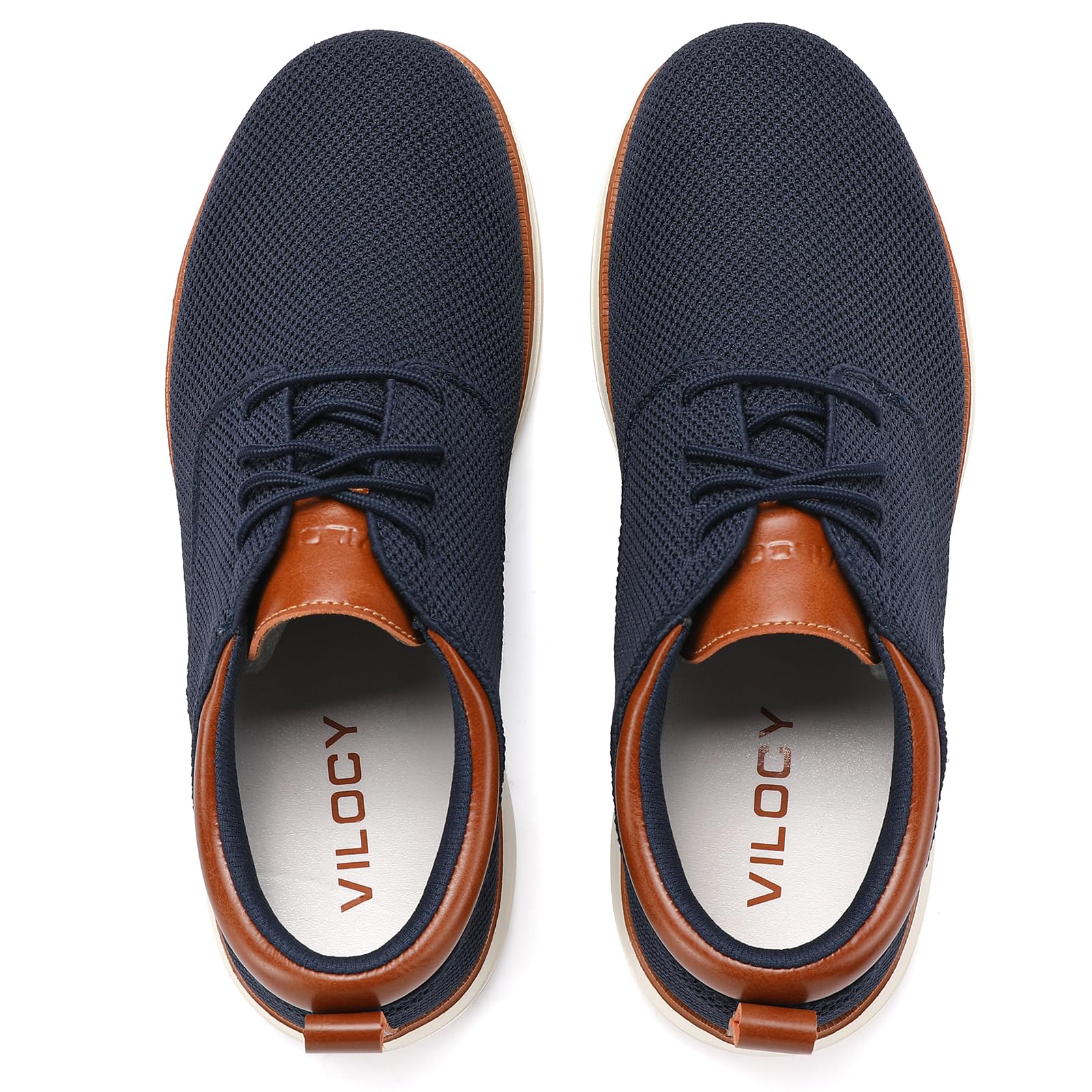 VILOCY Men's Wide Casual Dress Oxfords Business Shoes Fashion Sneakers Mesh Breathable Comfortable Walking Shoes Navy,EU40
