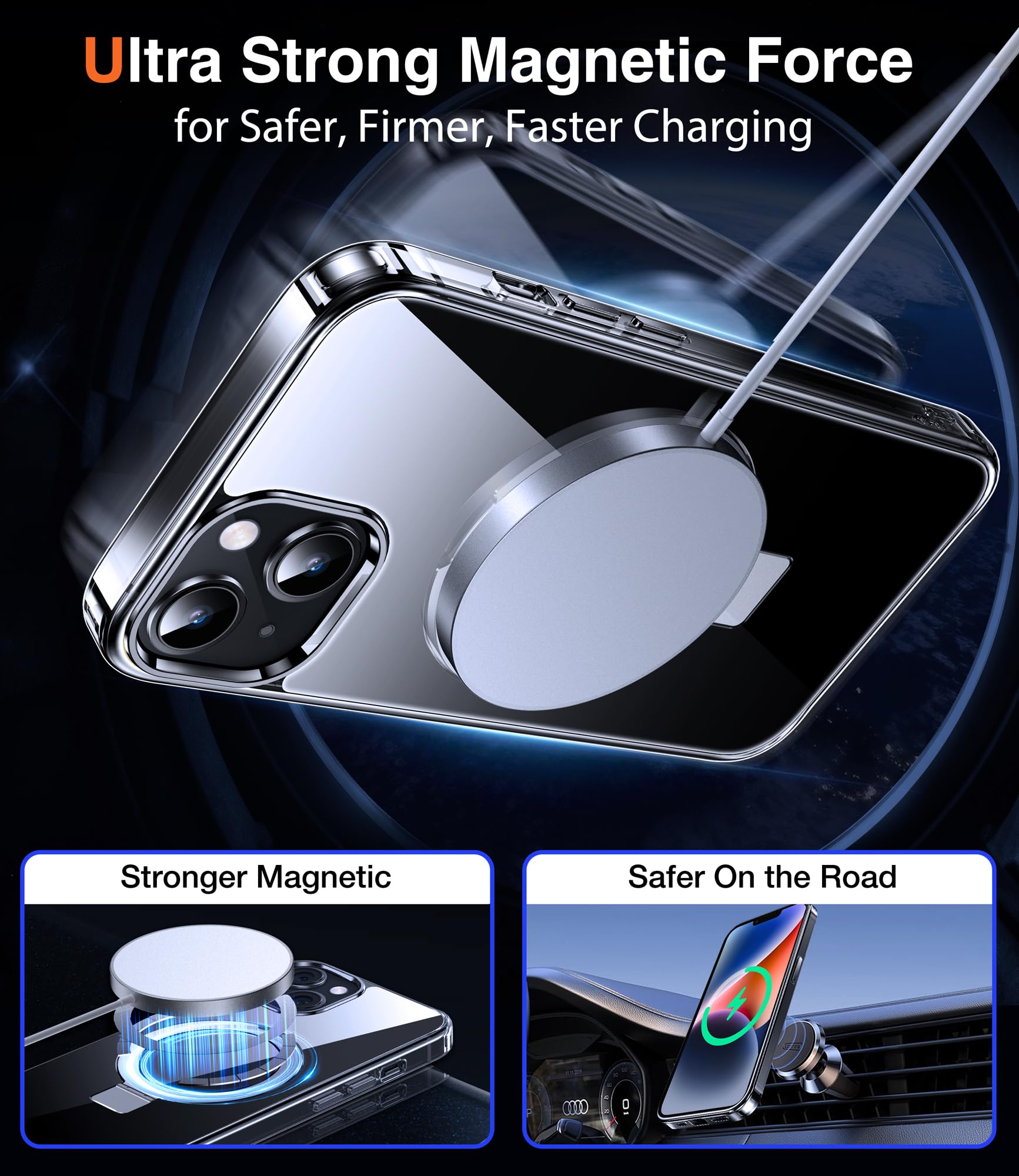 Chicfun 3-in-1 [Magnetic+Kickstand+Ring Holder] for iPhone 13 Case, iPhone 14 Case Compatible with MagSafe, Phone Case iPhone 13/14 with Stand Military Shockproof Protective Magnetic Cover