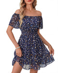 Timeson Women's Summer Dresses：Formal Casual Lightweight Flattering Floral Short Sleeve Dress for Women Busty Work Church Party — Beach Dress Boho Cute Flowy Chiffon Wedding Guest Spring Outfits M