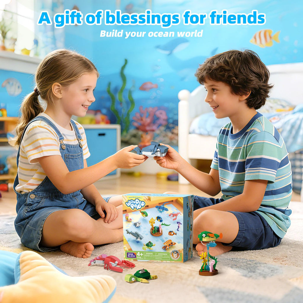 Wise Block Ocean World Building Set, 556 Pcs Sea Animals Building Toy, Educational STEM Learning Toys Party Favors for Girls Boys, Ages 4+, Birthday Gift Toddler Beach Toy with Shark, Turtle, Fish