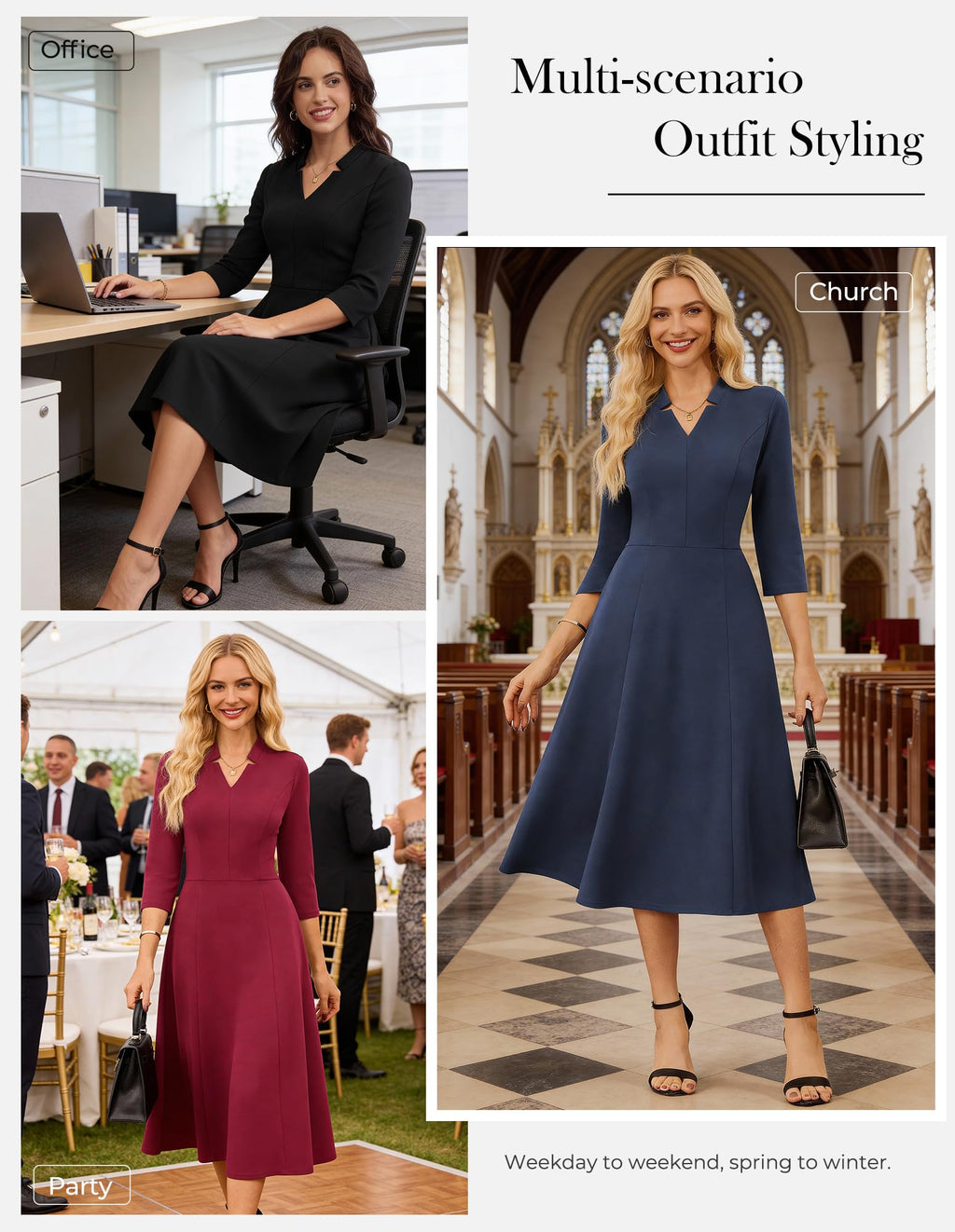 GRACE KARIN Dark Green Gress,Semi Formal Wedding Guest Dresses,3/4 Sleeve Holiday Dress with Pocket S