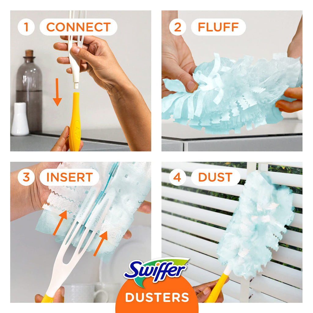 Swiffer Dusters Refill for Cleaning, Made by SWIFFER, Feather & Microfiber Duster Disposable Alternative, for Dusting Furniture, Blinds, Ceiling Fans, Walls, Helps Remove Allergens, Unscented, 18ct