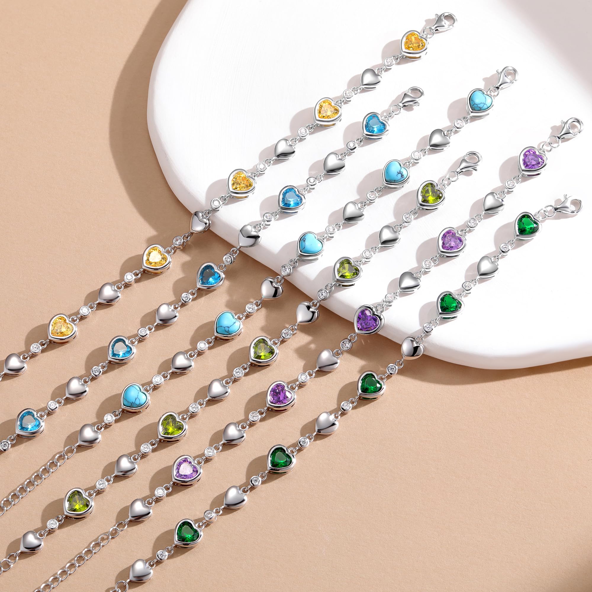 Carleen May Birthstone Bracelet Sterling Silver Emerald Bracelet for Women Heart Station Tennis Bracelet Jewelry Gifts Valentines Day Gifts for Women