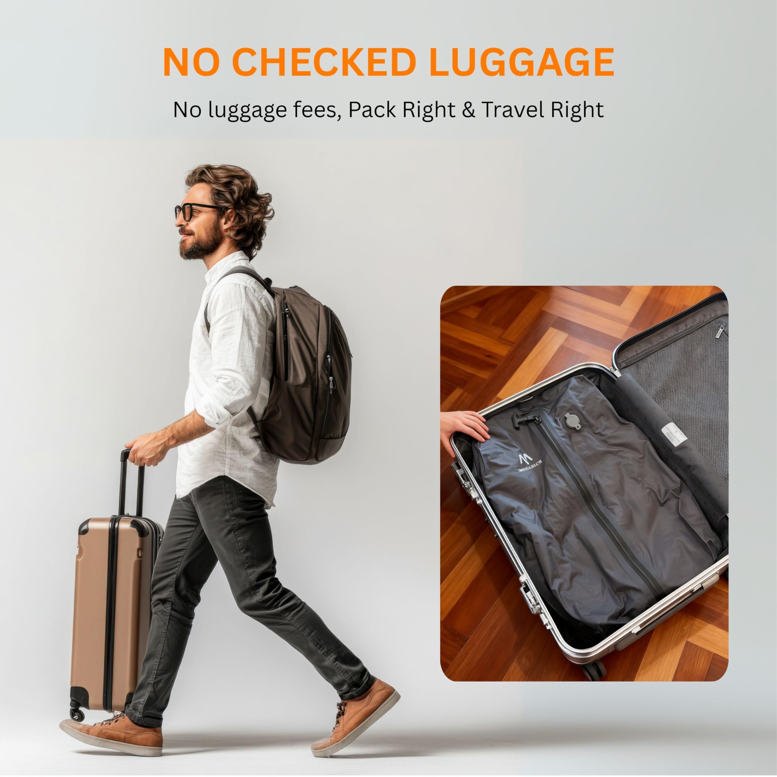 Megaback Vacuum Bags for Travel, IP67 Reusable Vacuum Seal Bags for Clothing with Electric Pump, Vacuum Seal Packing cube for Suitcases, Backpack & Travel (2PC+Pump)