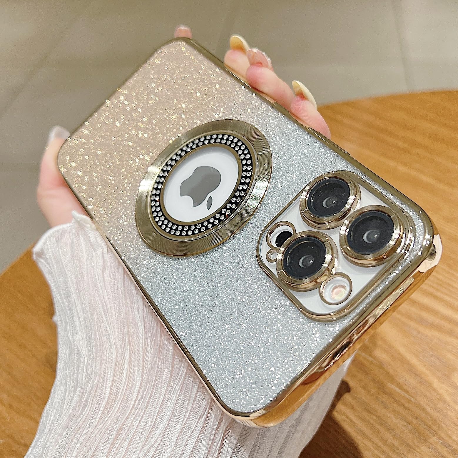 Misscase for iPhone 14 Pro Magnetic Glitter Case Compatible with MagSafe,Full Protection Slim Shockproof Anti-Scratch Case with Camera Lens Protector Logo View Dust-Proof Net for Women Gold